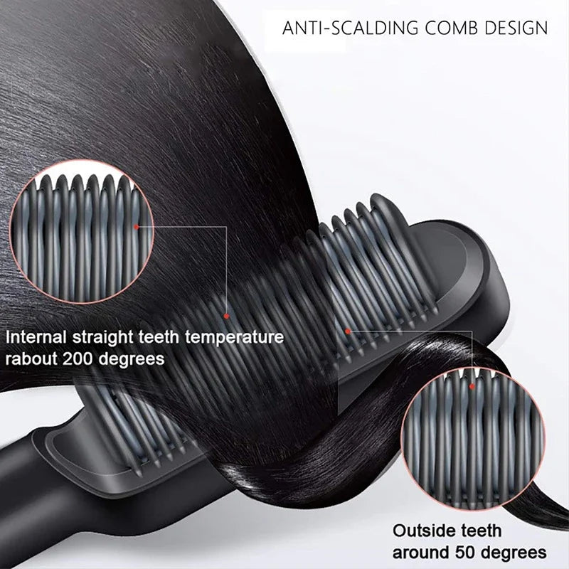 3-In-1 Straightening Comb Heated Hair Brush,Hair Straightener Brush Negative Ion Styling Comb Hair Styling Tool