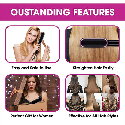 3-In-1 Straightening Comb Heated Hair Brush,Hair Straightener Brush Negative Ion Styling Comb Hair Styling Tool