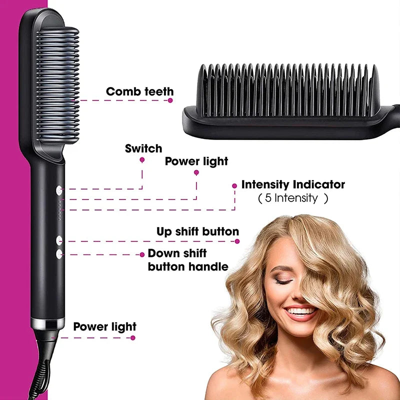 3-In-1 Straightening Comb Heated Hair Brush,Hair Straightener Brush Negative Ion Styling Comb Hair Styling Tool