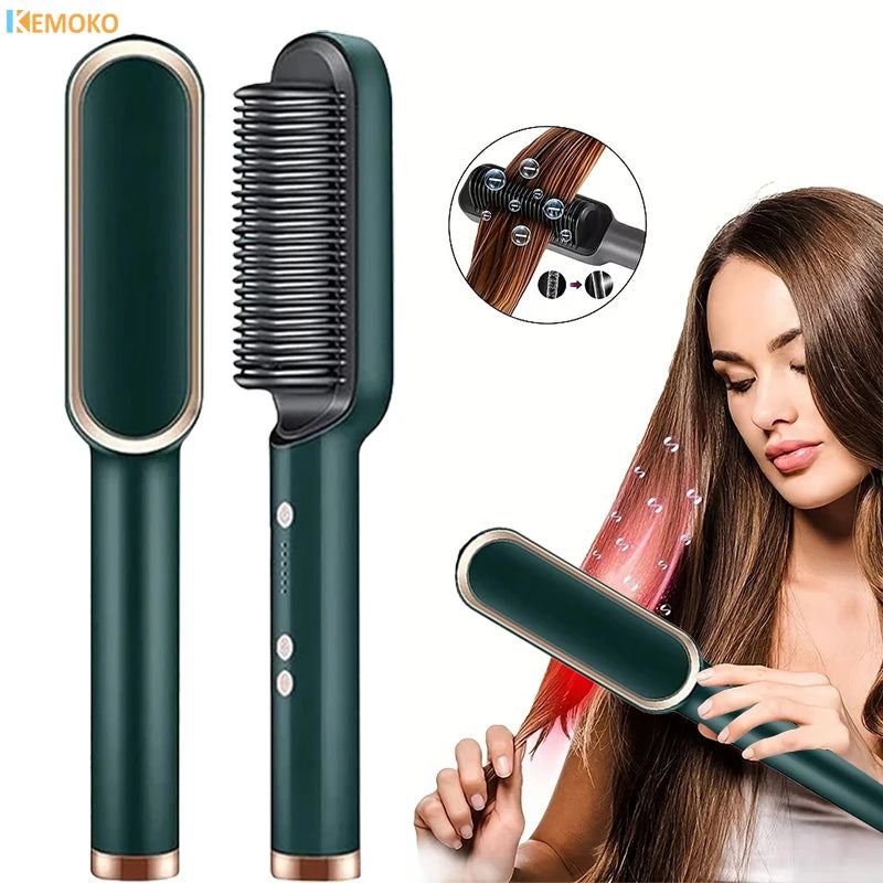 3-In-1 Straightening Comb Heated Hair Brush,Hair Straightener Brush Negative Ion Styling Comb Hair Styling Tool